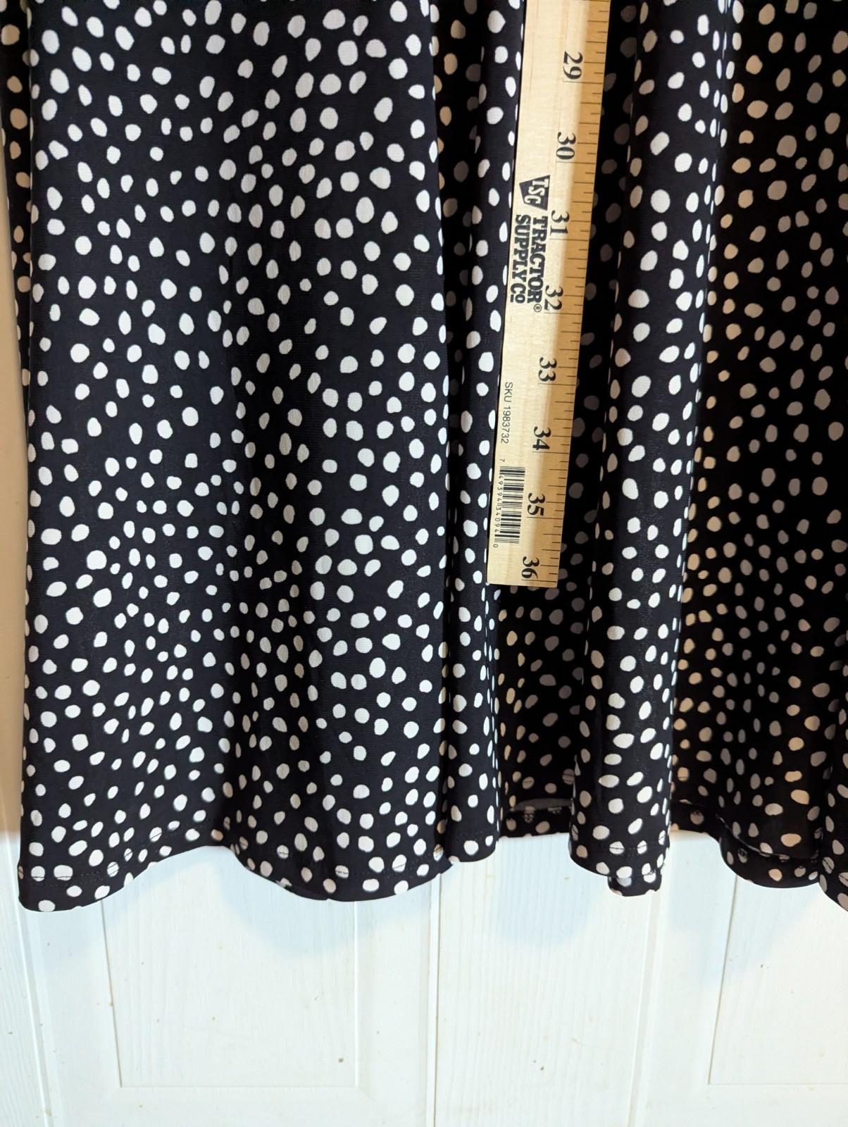 Chaps Polka Dot A-Line Dress Black White Knit Cap Sleeve Knee Length EUC Size L