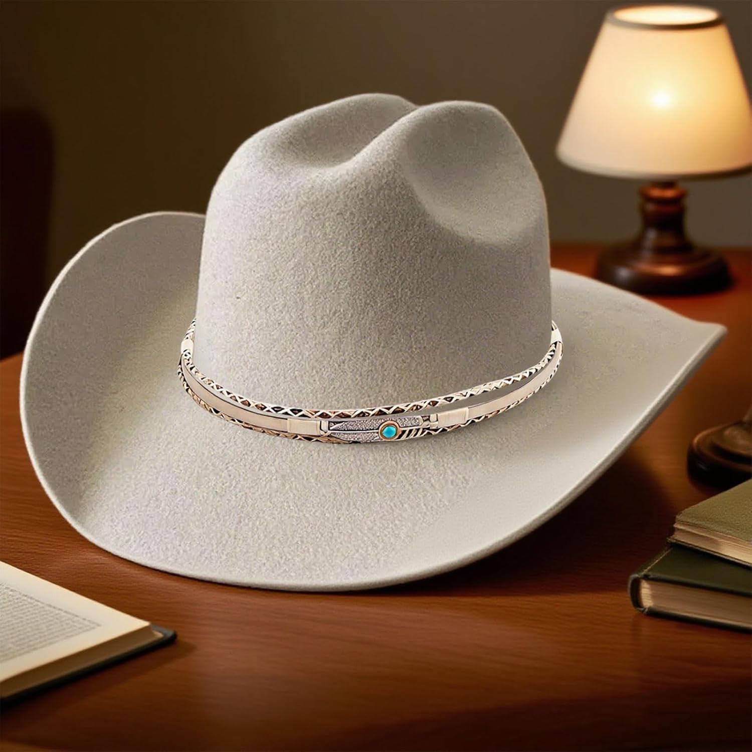 Cowboy Hat Band for Women Men,Handmade Western Leather Hatbands, Turquoise Beads