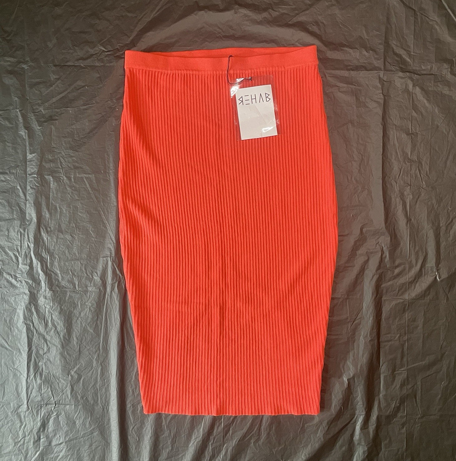 REHAB Women’s Orange Ribbed Knit Pencil Skirt Knee Length Pull-On Size L