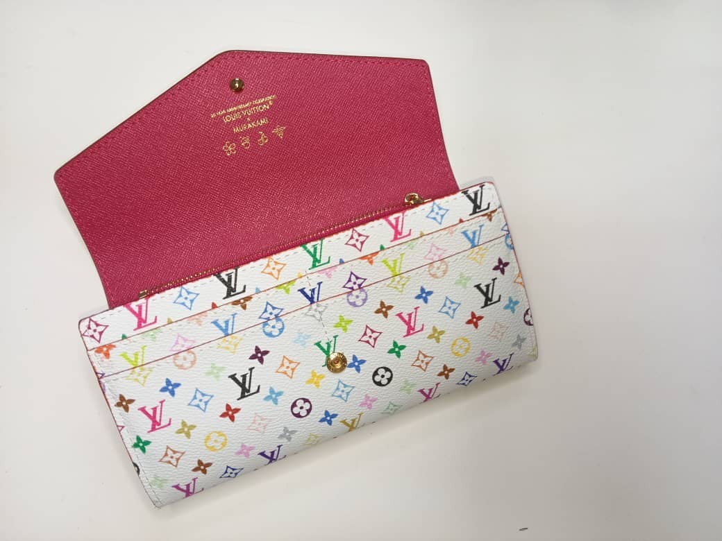 Louis Vuitton White Multicolor Takashi Murakami Sarah Long Wallet Pink Interior