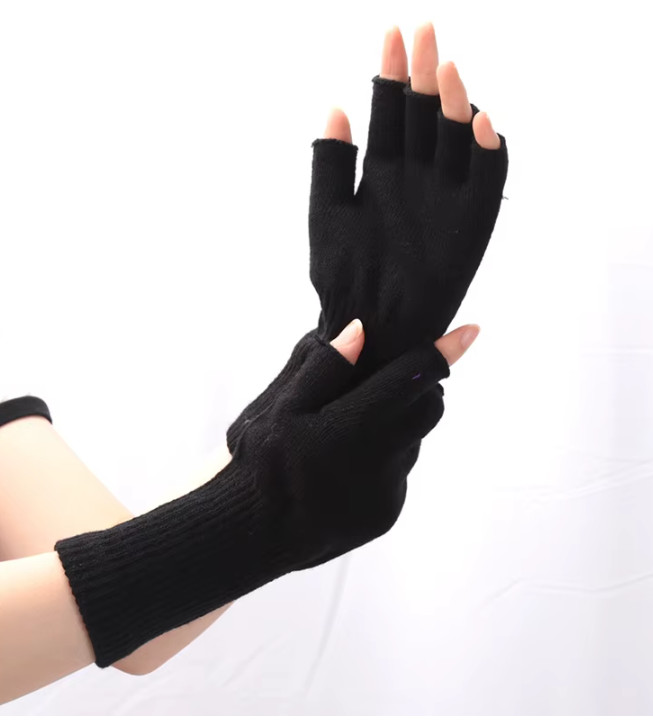 New Long Black Acrylic spandex Finger less Gloves Punk GOTH WARMER USA SELLER