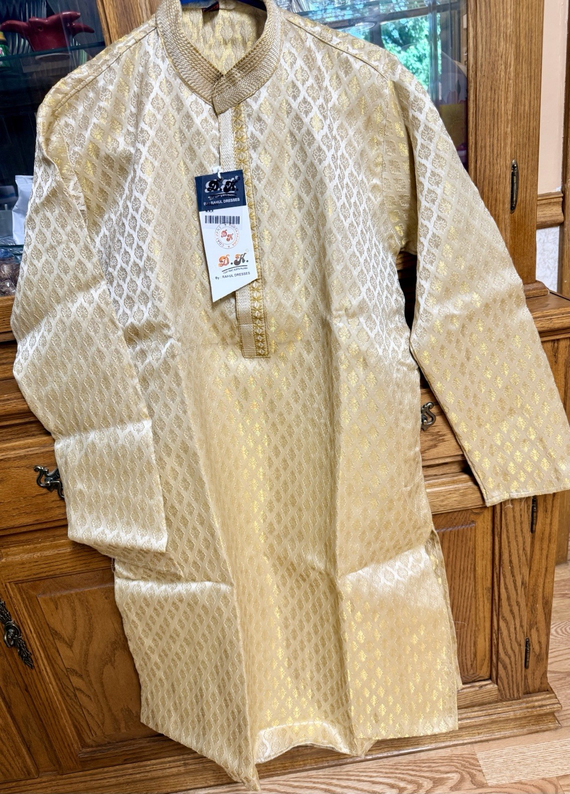 NWT Men’s Kurta PAJAMA SET SZ 40 M/L GOLDEN BROCADE Sherwani India-USA seller