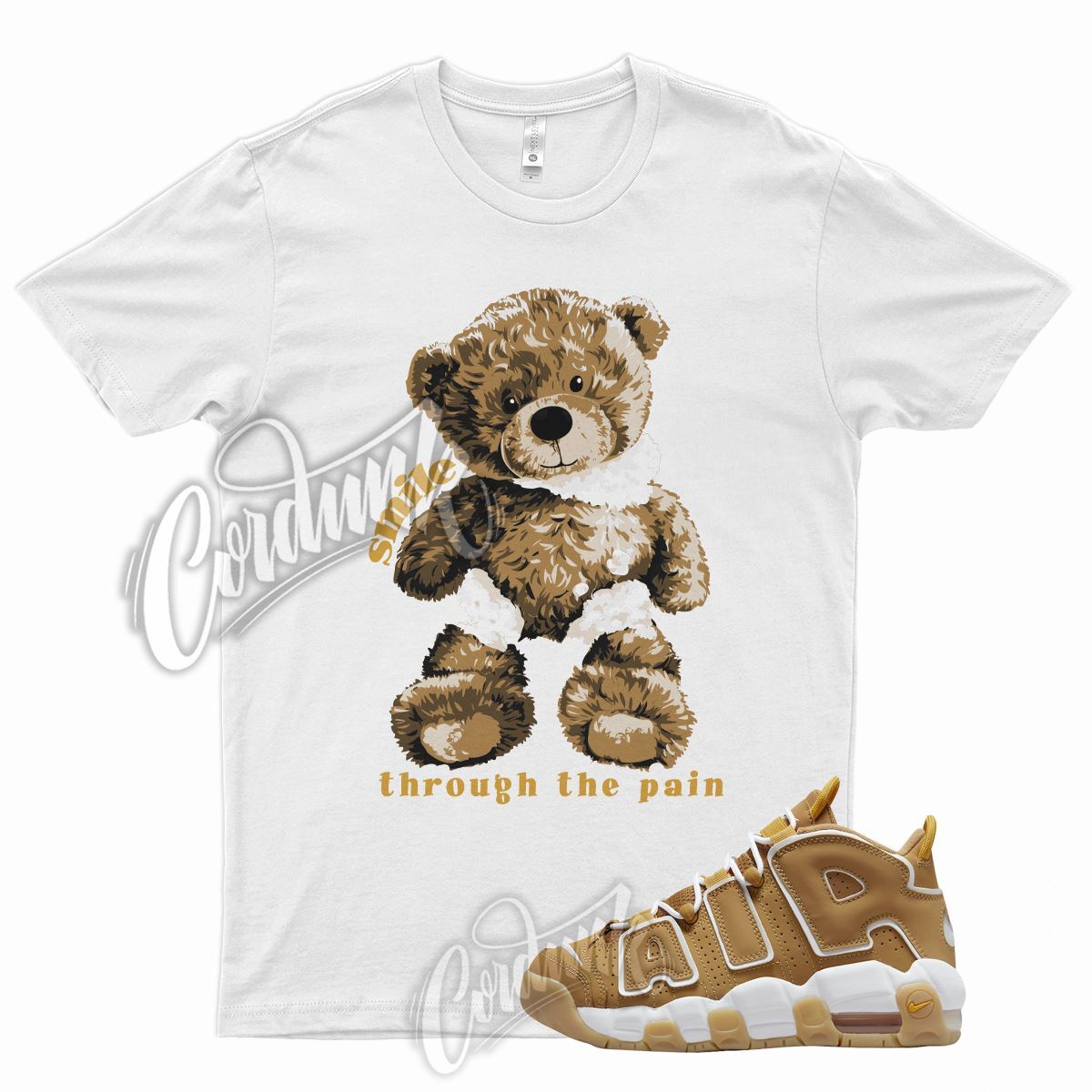 White SMILE T Shirt for N Air More Uptempo Wheat Gold Harvest 6 13 Flux 700
