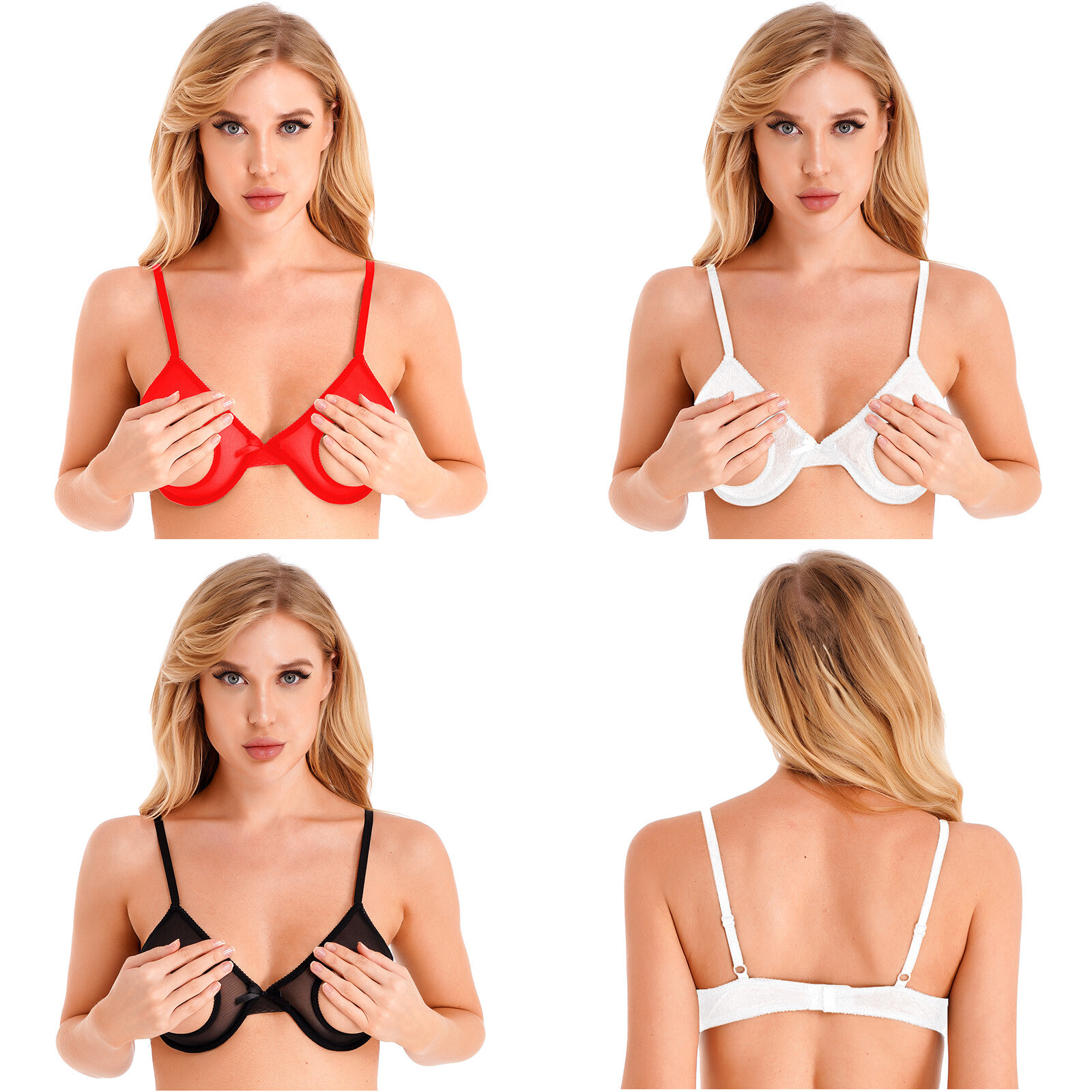 Women’s Sexy Lace Open Nipple Bra Underwear Push Up Underwired Shelf Bra