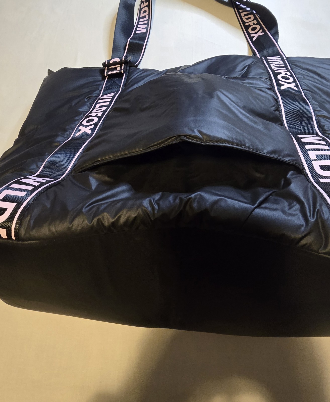 WILDFOX Black Quilted Large Tote Bag Logo Strap Zip