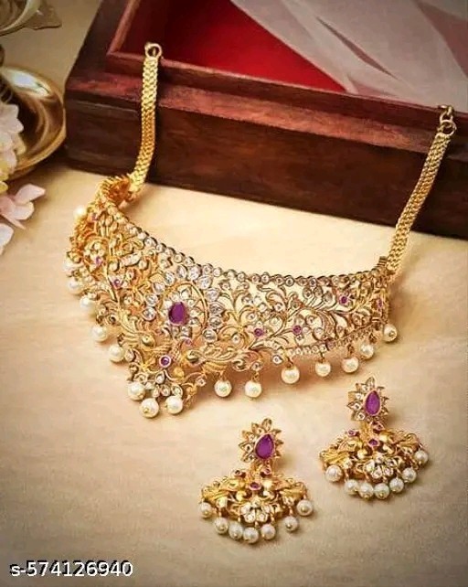 Indian Bollywood Gold Plated Kundan Choker Bridal Necklace Earrings Jewelry Set