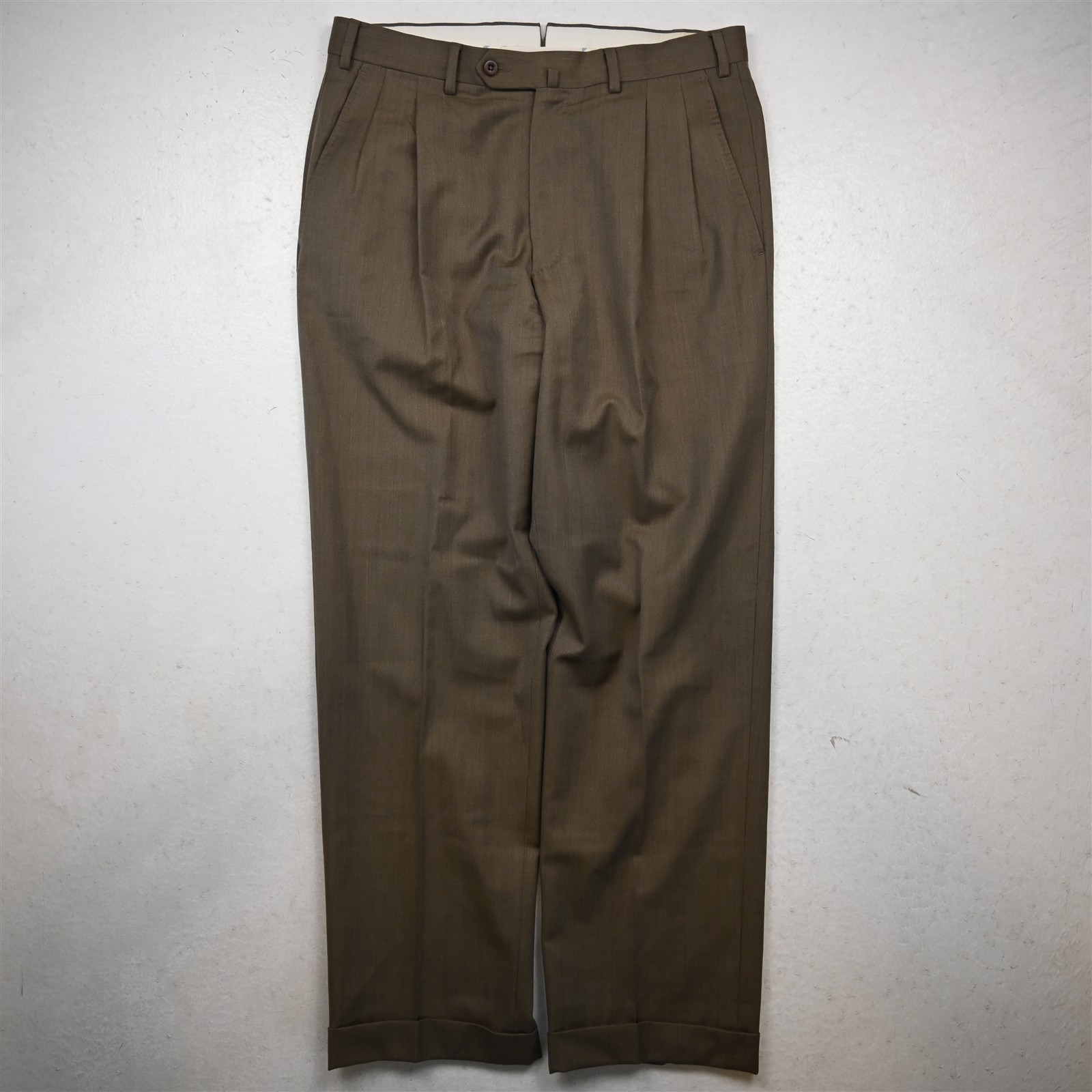 Ermegildo Zegna 32×30 Tan Brown 100% Wool 75L102 Pleated Cuffed Dress Mens Pants