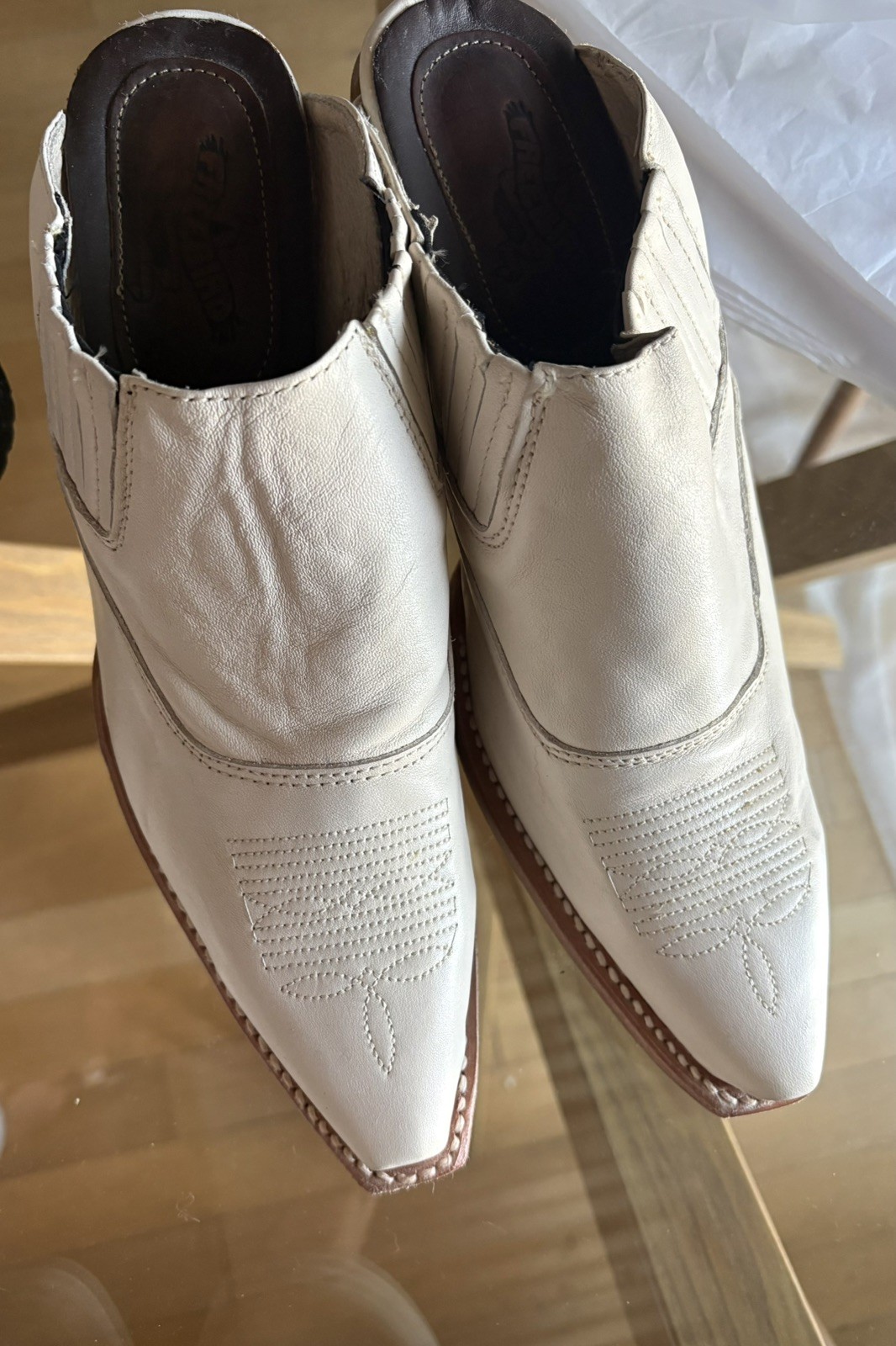 FREEBIRD by Steven Wyoming Leather Western Ankle Booties Size 8 Cream Off-White