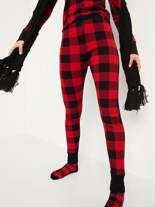 New Old Navy Women’s Size Large Red Buffalo Thermal Knit Leggings Pajama Pants