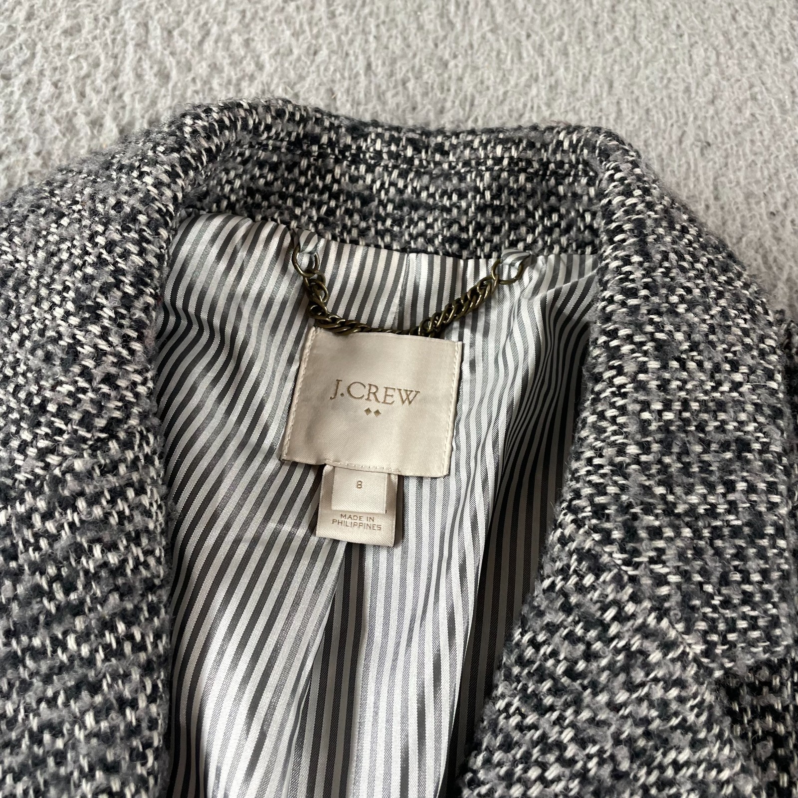 J Crew Factory Tweed Topcoat Coat Grey Black H1493 Size 8 Jacket 3 Button