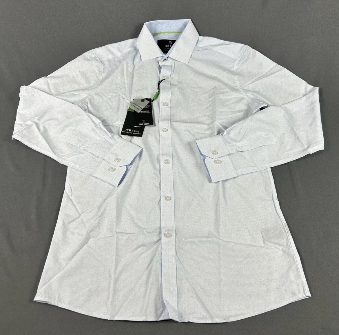 Tom Baine Dress Shirt Slim Performance Large 16-16.5 White Polyester MSRP $70