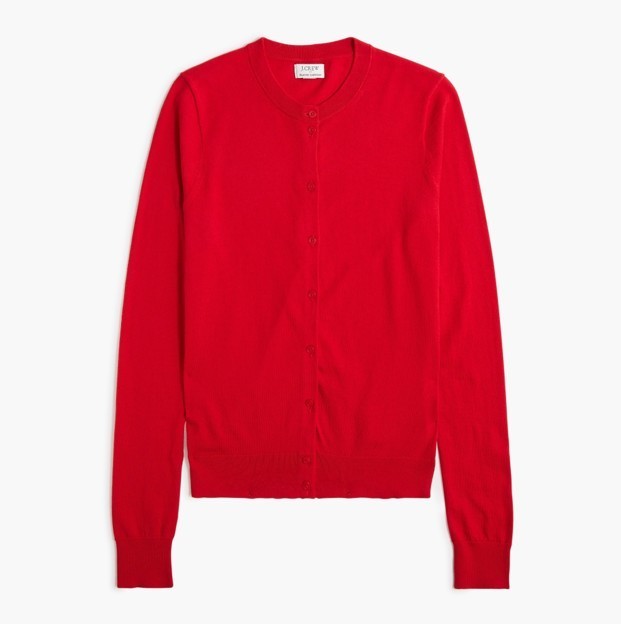 New J Crew Factory Classic Cotton Cardigan M Cardinal Red Crew Neck Long Sleeve