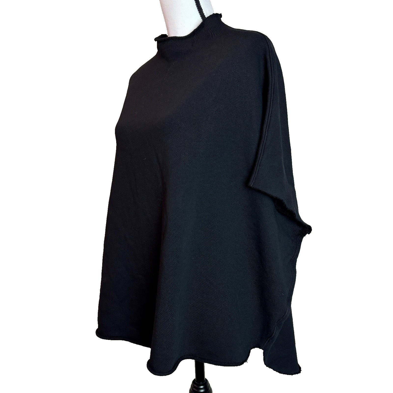 FRANK & EILEEN Audrey Funnel CAPELET Neck RAW HEM SWEATSHIRT BLACK OS Boxy