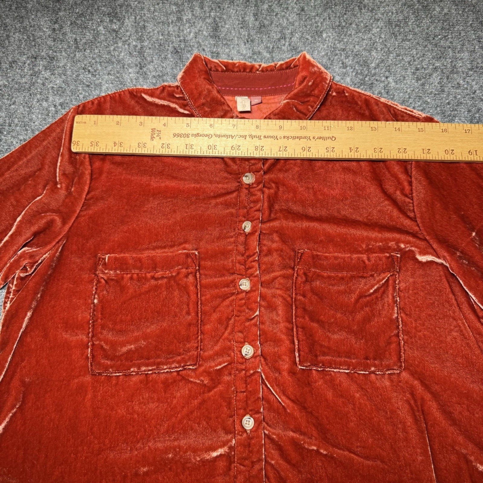 Pilcro Anthropologie Hadley Relaxed Velvet Button Up Burnt Orange Women Sz XS