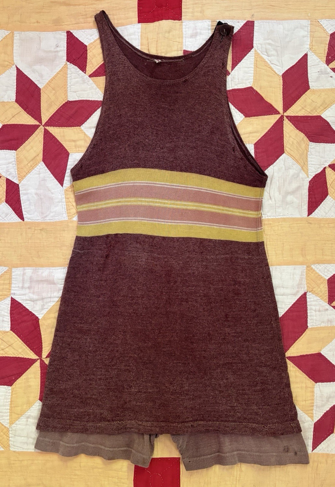 Antique Vintage 20s 30s Wool Swimsuit Striped Wool & Cotton Sportswear AS IS