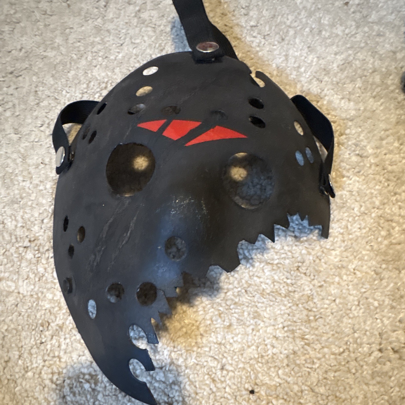 Black/Red Hockey Style Costume Face Mask Adjustable Straps Vent Holes One Size