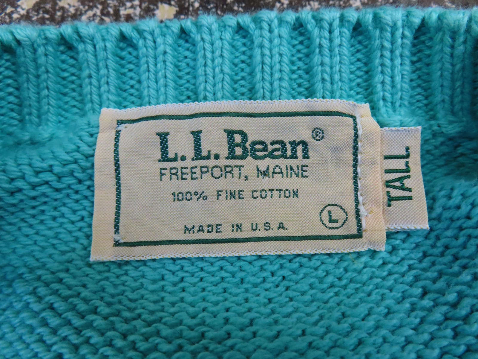 LL Bean Sweater Mens Large Tall Blue Cotton Fisherman Crewneck Knit Pullover USA