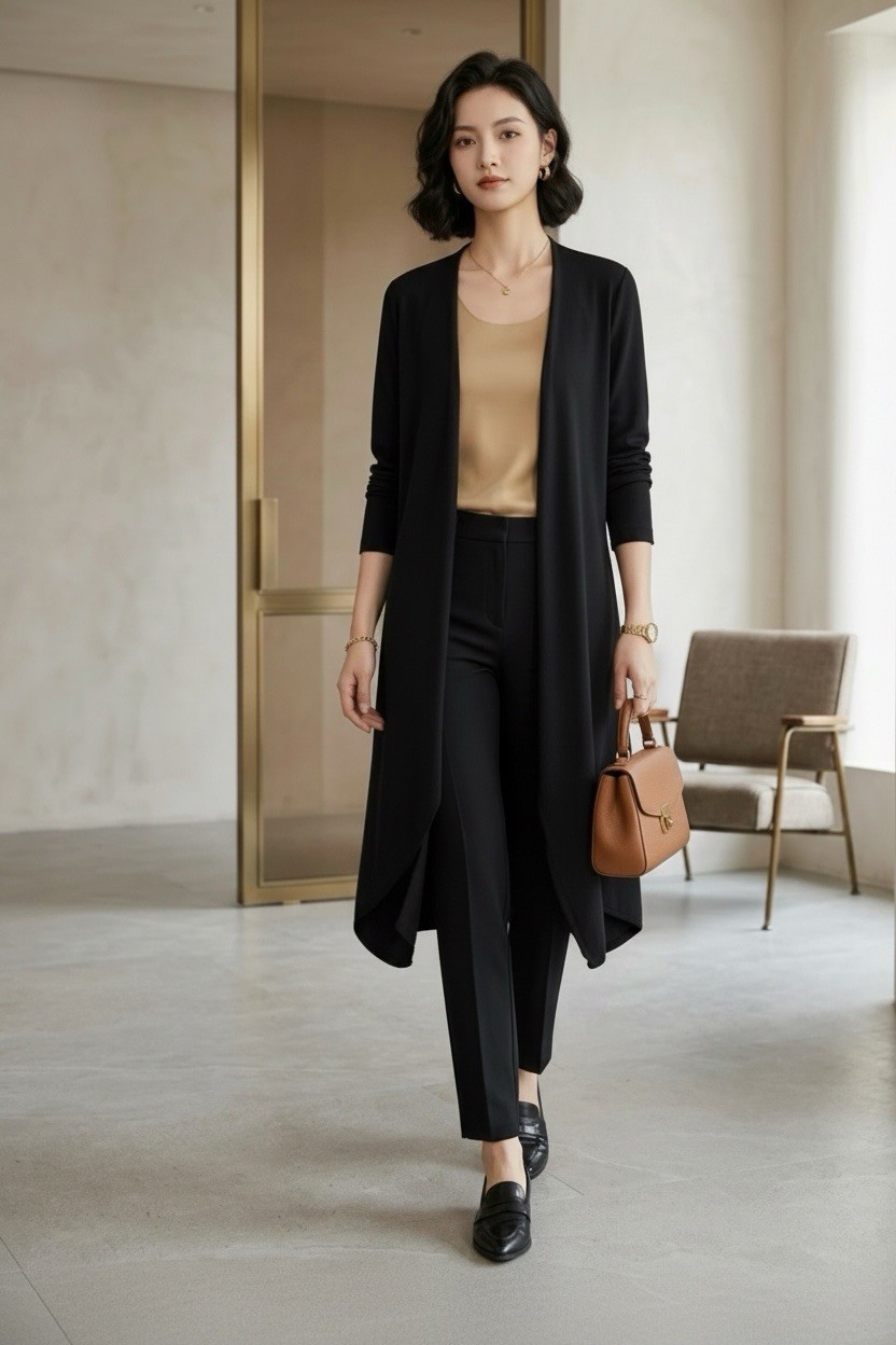 Donna Karan New York Black Label Women’s M Black Crepe Draped Knee Length Topper