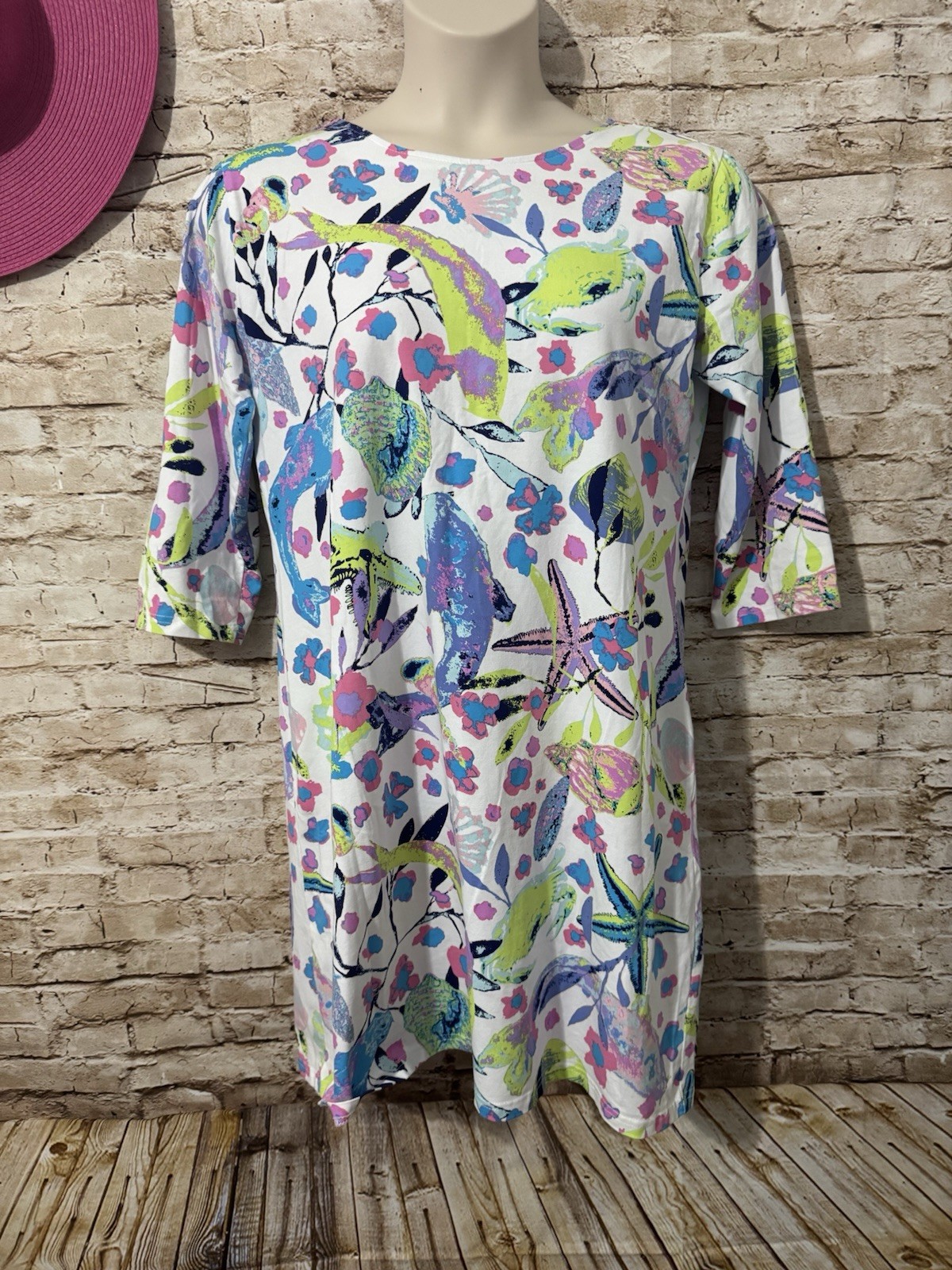 Ana Clare 3/4 Sleeve Colorful Koi Fish Print Dress Women’s XL – EUC
