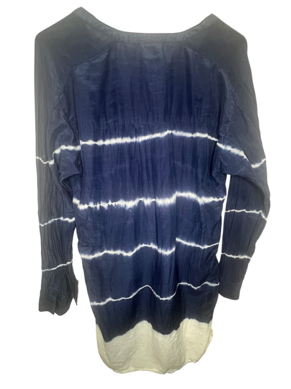 Athleta Silk Blend Blue And White Tie Dye Button Front Long Sleeve Tunic Blouse