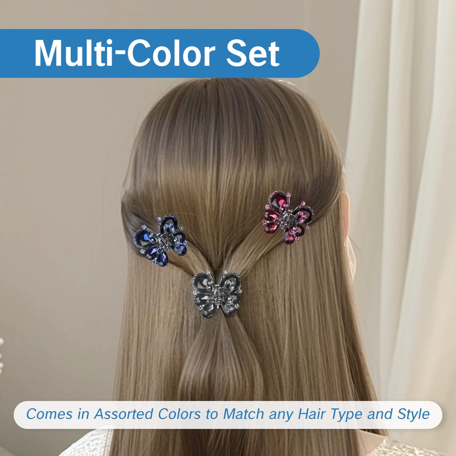 KMYZQDV 3Pcs Rhinestone Butterfly Hair Clips Mini Claw Clip for Assorted
