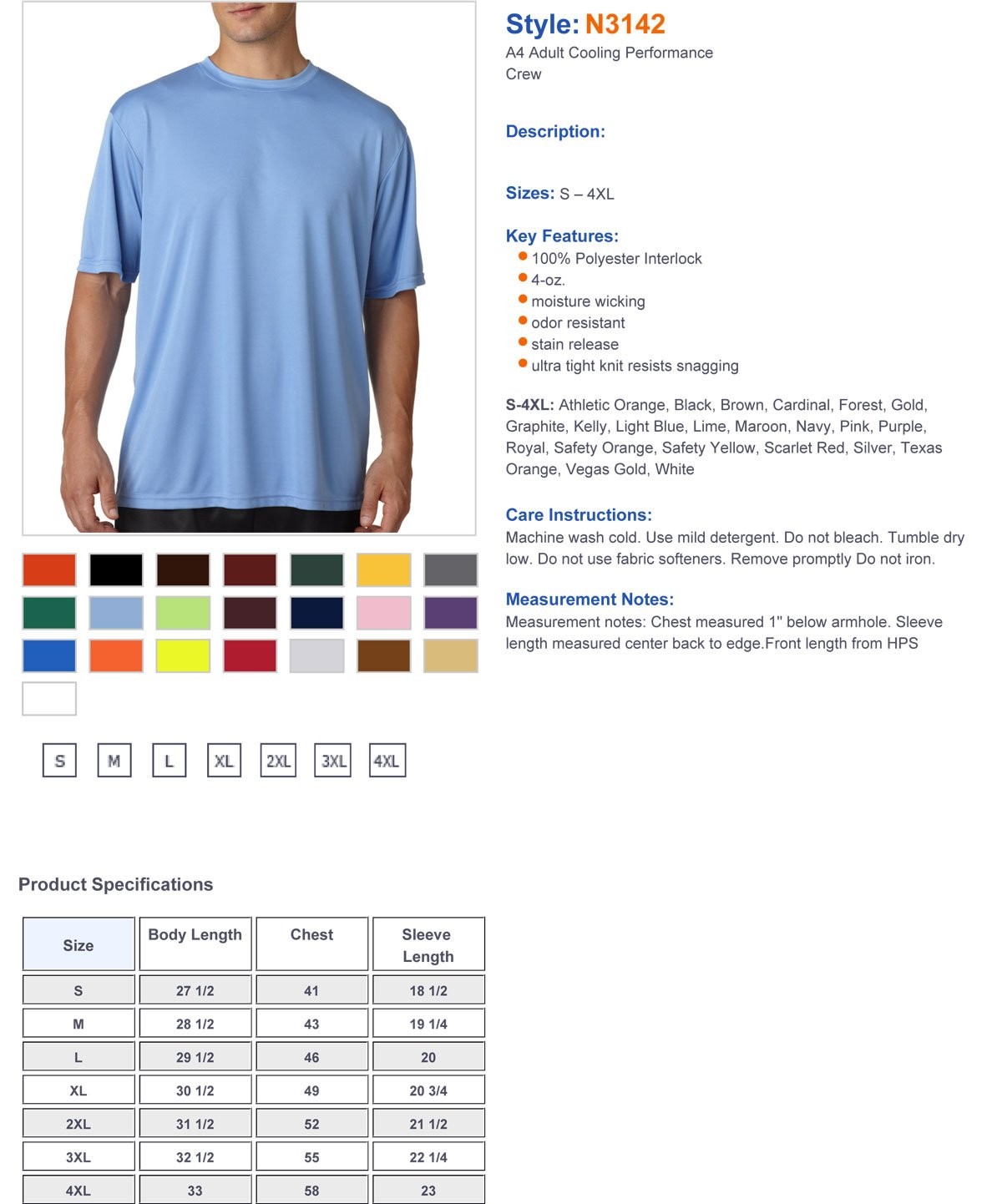 Men’s Short-Sleeve Cooling Performance Crew N3142 Black XL