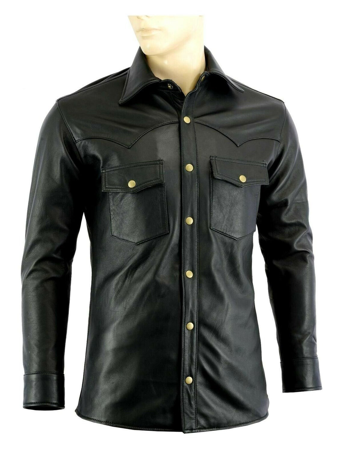 Men’s Casual Vintage Black Genuine Real Lambskin Leather Shirt Button up Jacket