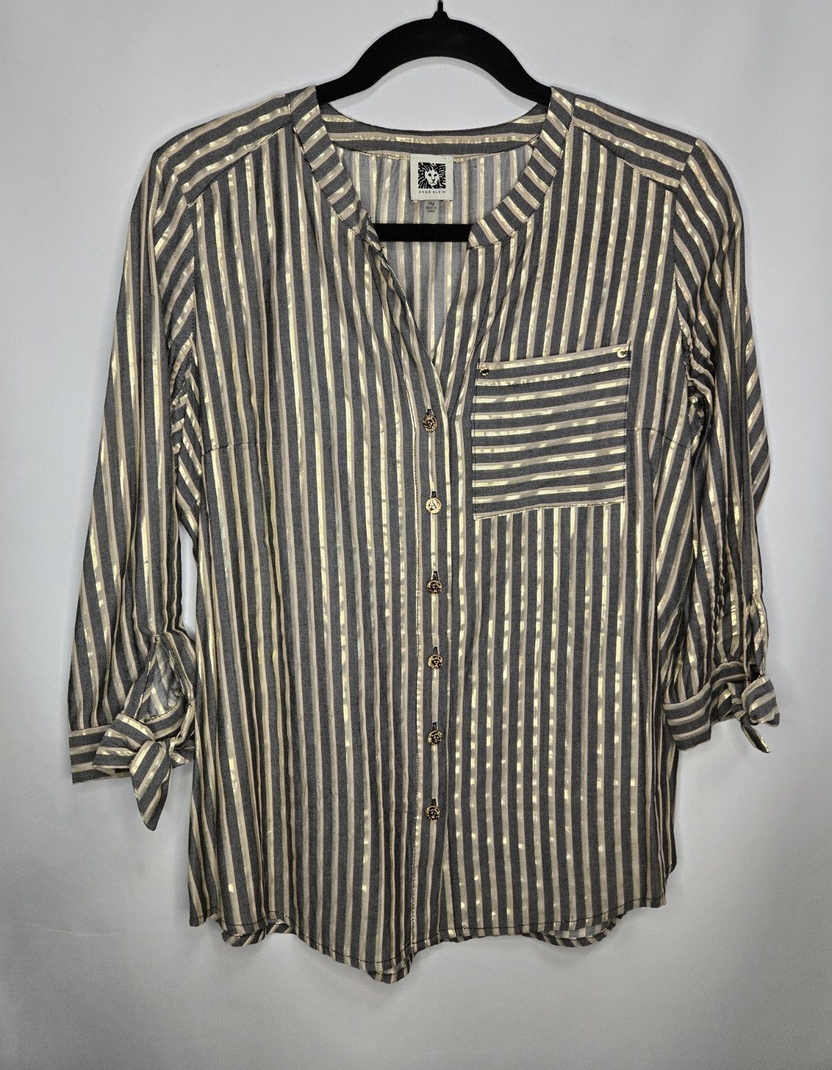 Anne Klein Women’s Striped Blouse 3/4 Sleeves Petite Medium