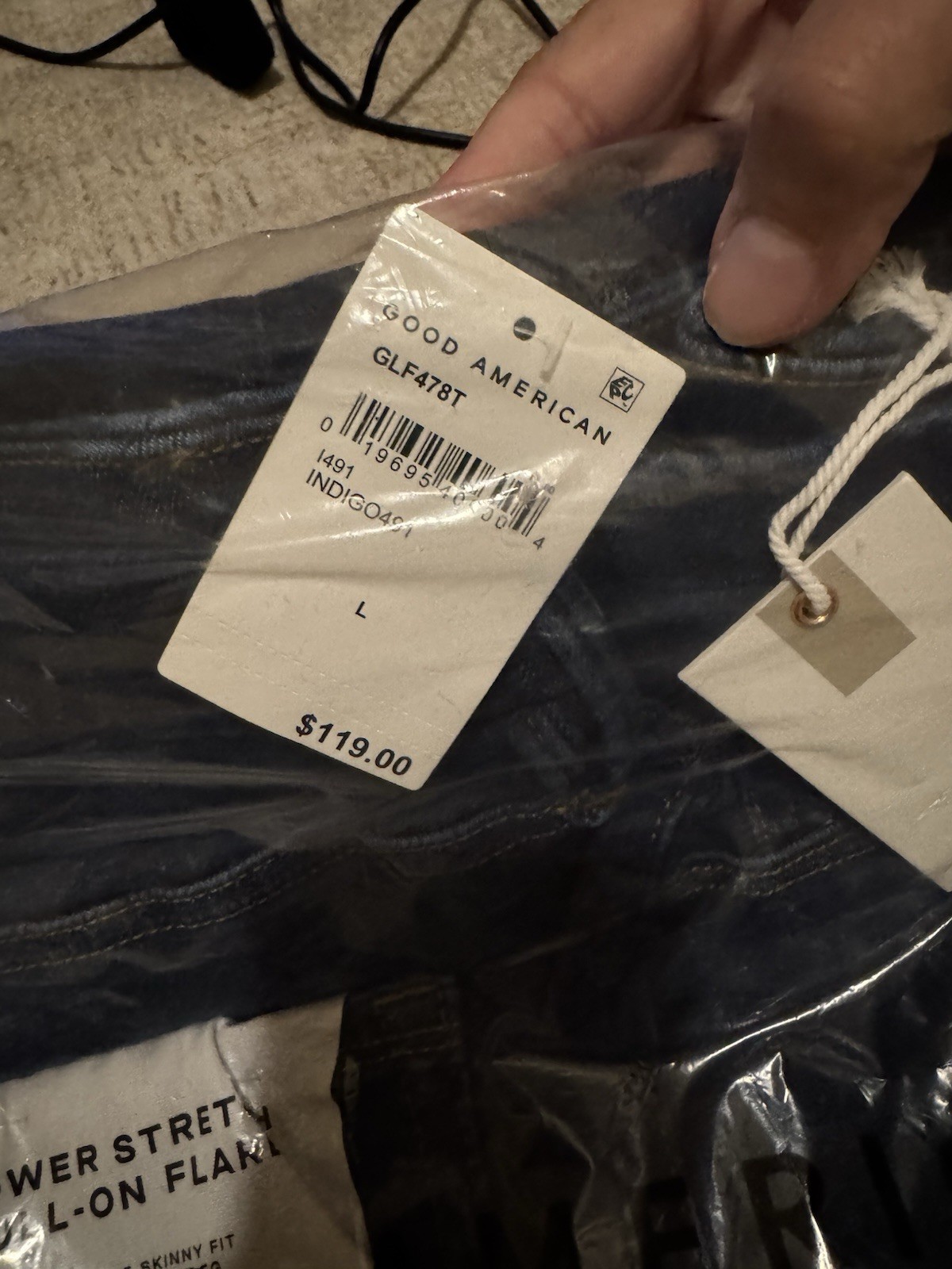 NWT Good American Power Stretch Pull-on Flare Jeans Indigo Sz L 33.5 Inseam Tall