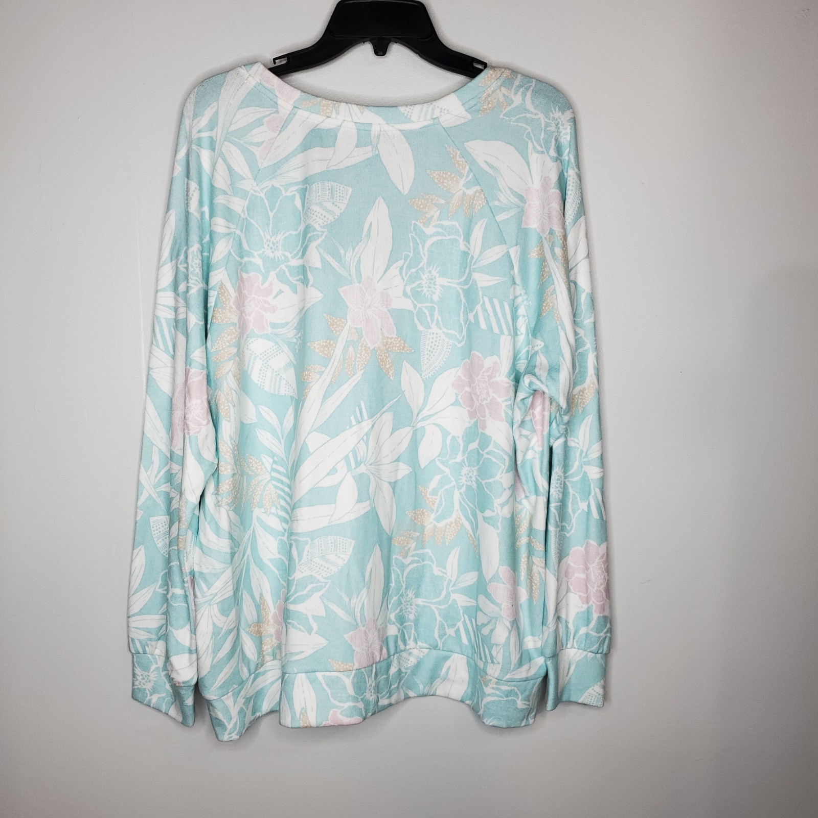 PJ Salvage Womens SZ 2X Teal Pink Printed Long Sleeve Pajama Top Soft Comfort