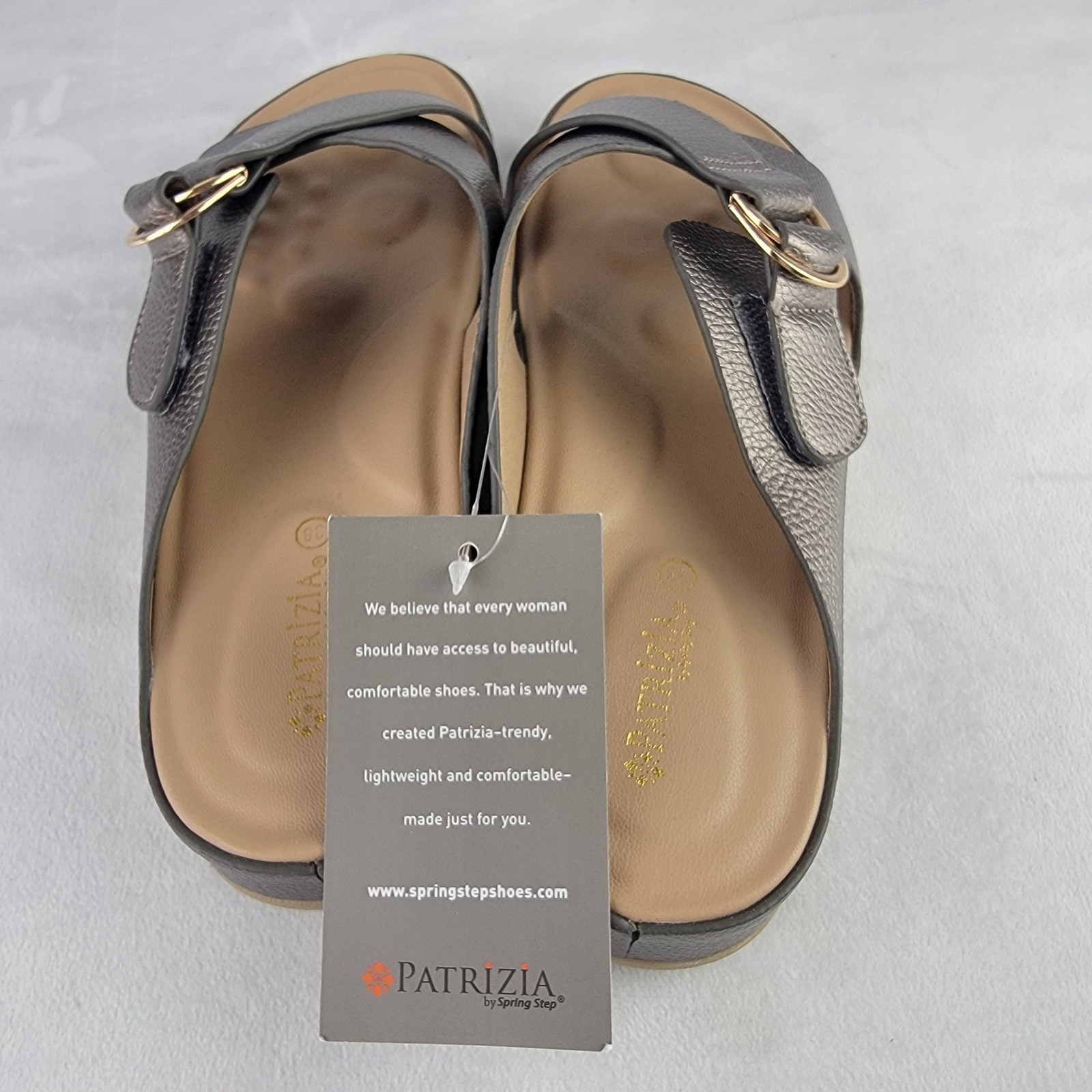 Patrizia by Spring Step Rutha Womens Pewter Silver Metallic Slide Sandals Sz 38