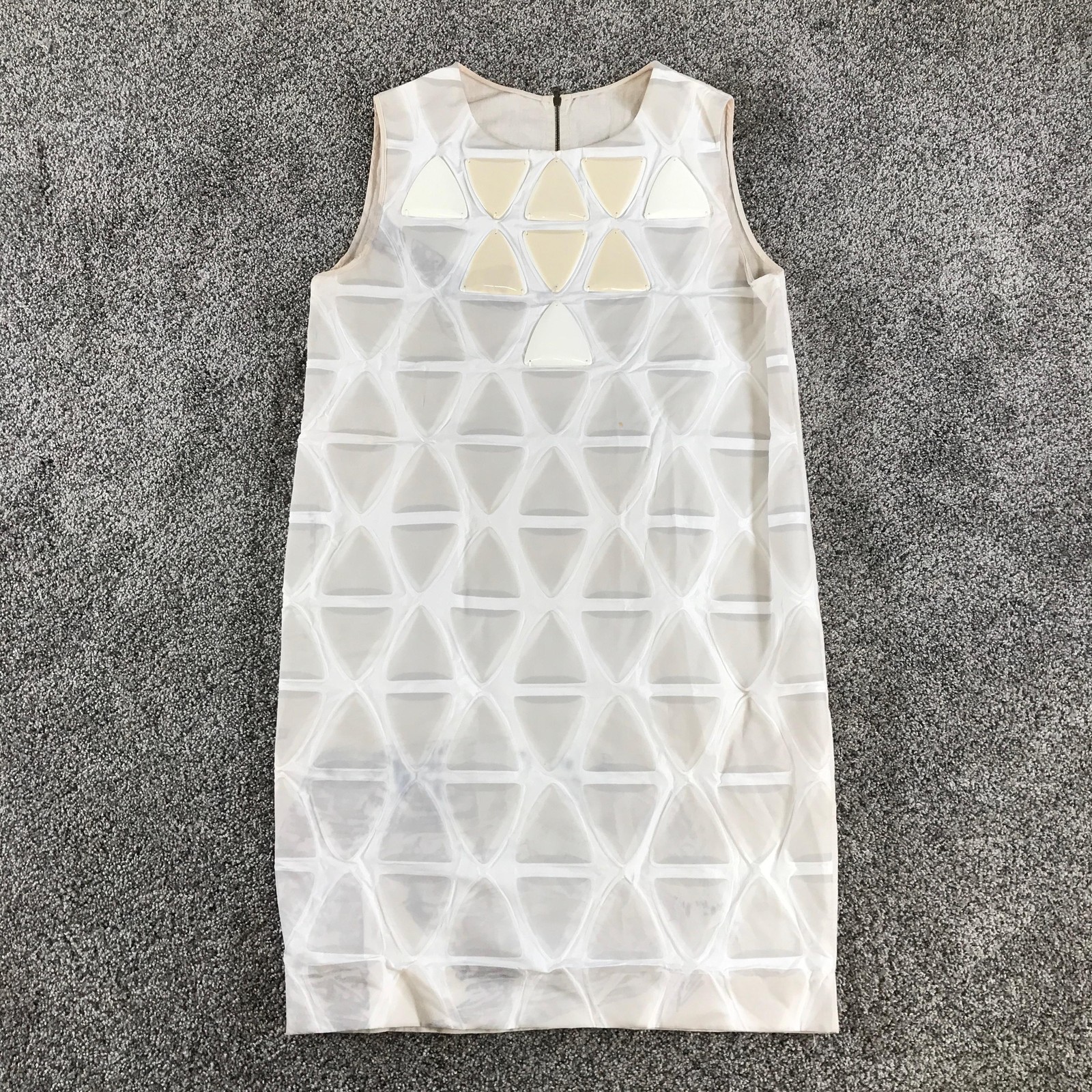 Marni Dress Womens 42 White Geometric Studded Sleeveless Shift Knee Length