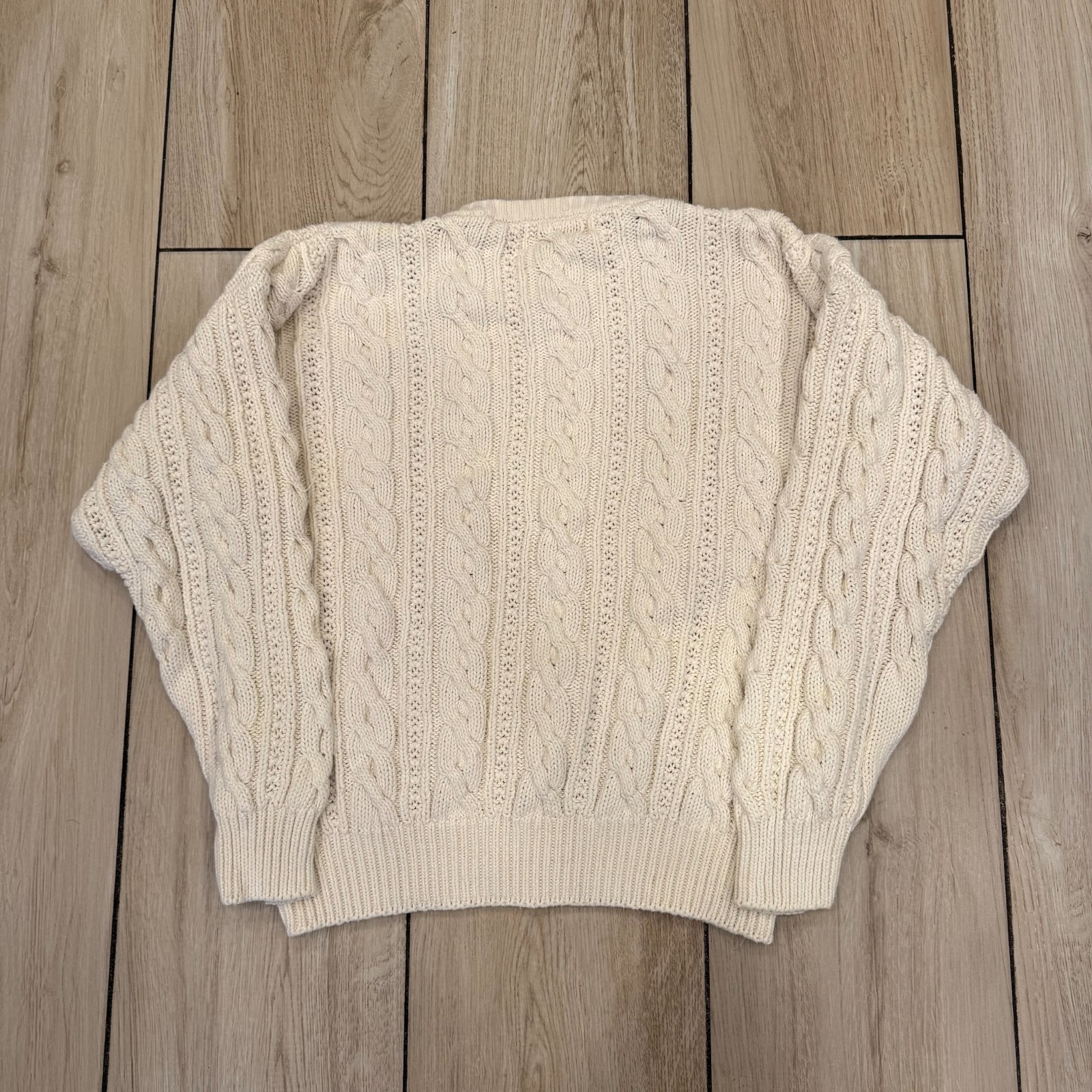 VTG Y2K American Eagle Men’s M Fisherman Sweater Cream Cable Knit Ramie Cotton