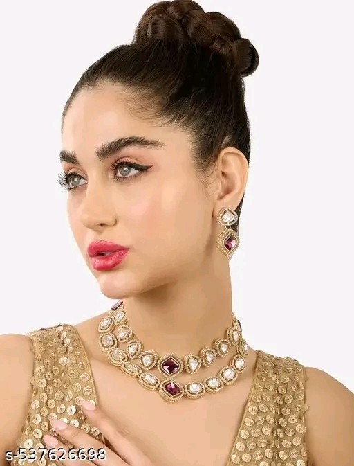 Indian Bollywood Gold Plated Kundan Choker Bridal Necklace Earrings Jewelry Set