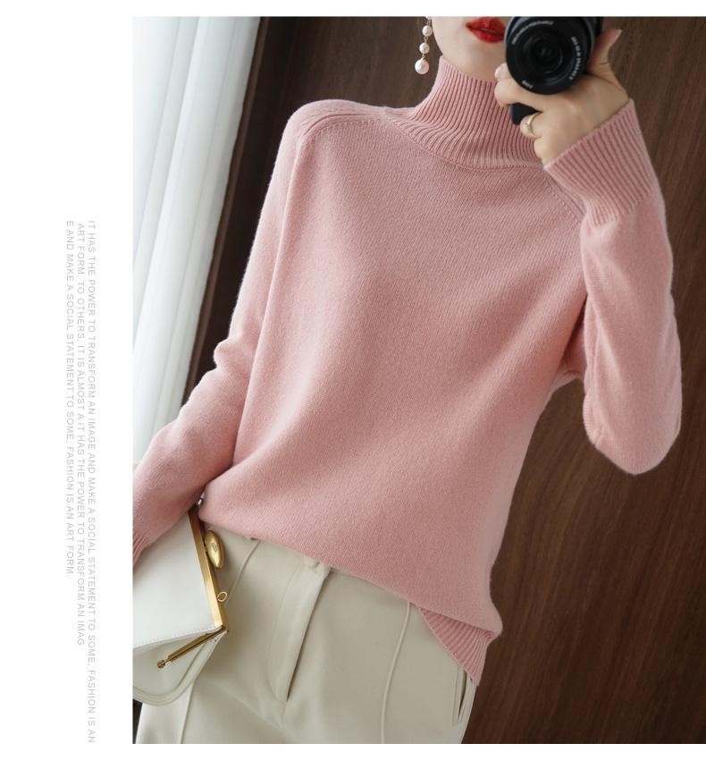 Women Merino Wool Sweater Mock Neck Cashmere Knit Winter Soft Top