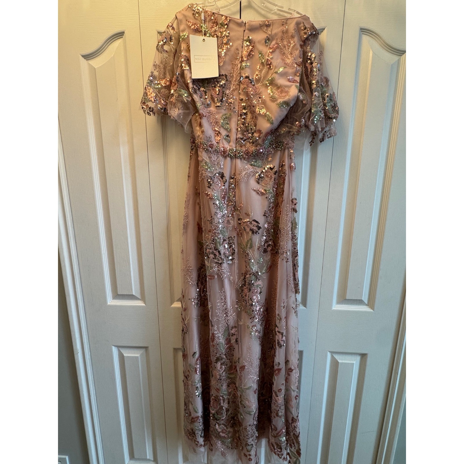 Mac Duggal 67880 Rose Pink Floral Sequin Flutter Sleeve Gown Dress Size 8 NEW