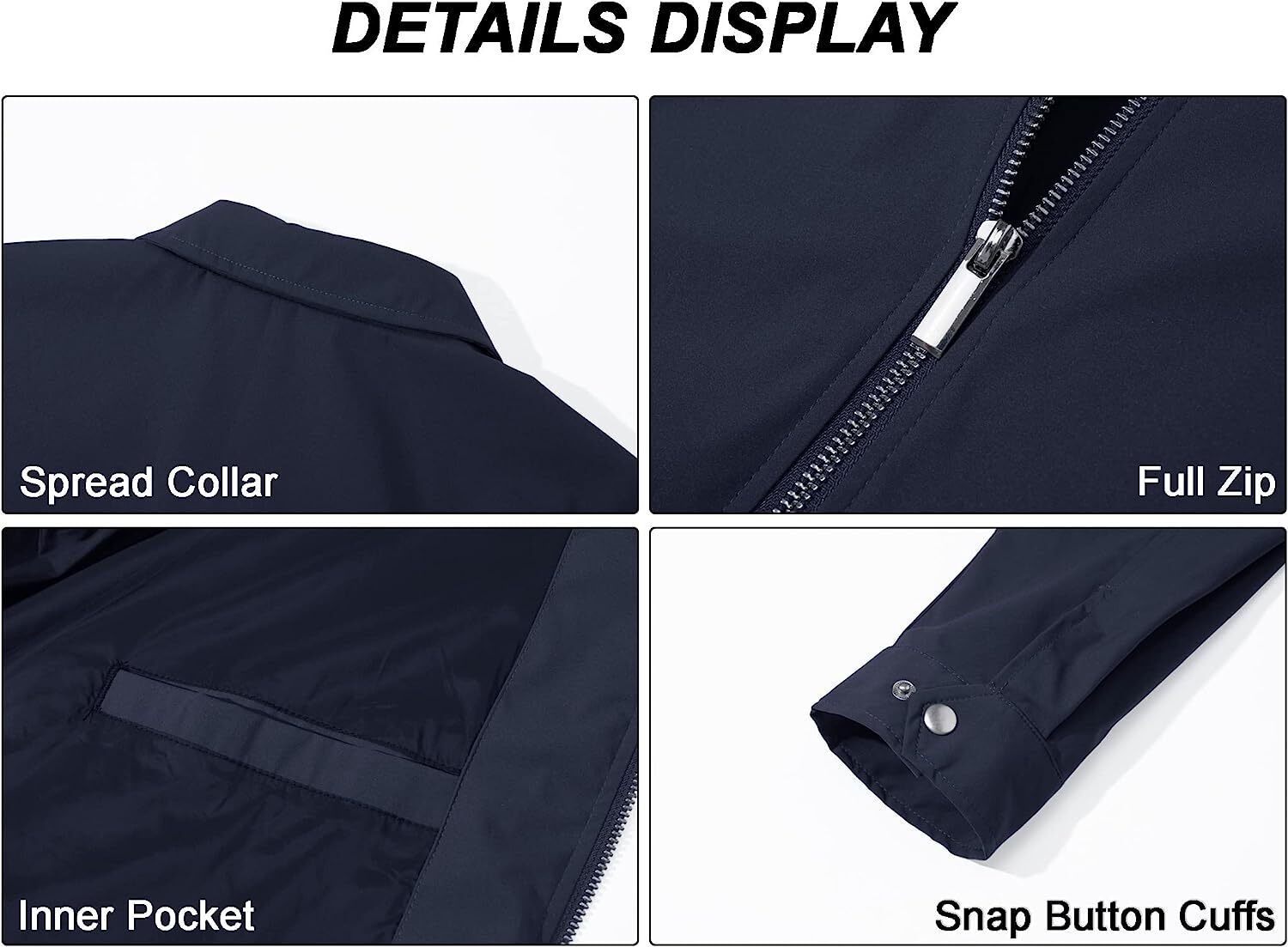 Men’s Lightweight Jackets Casual Laydown Collar Jacket Front-Zip Golf Jacket