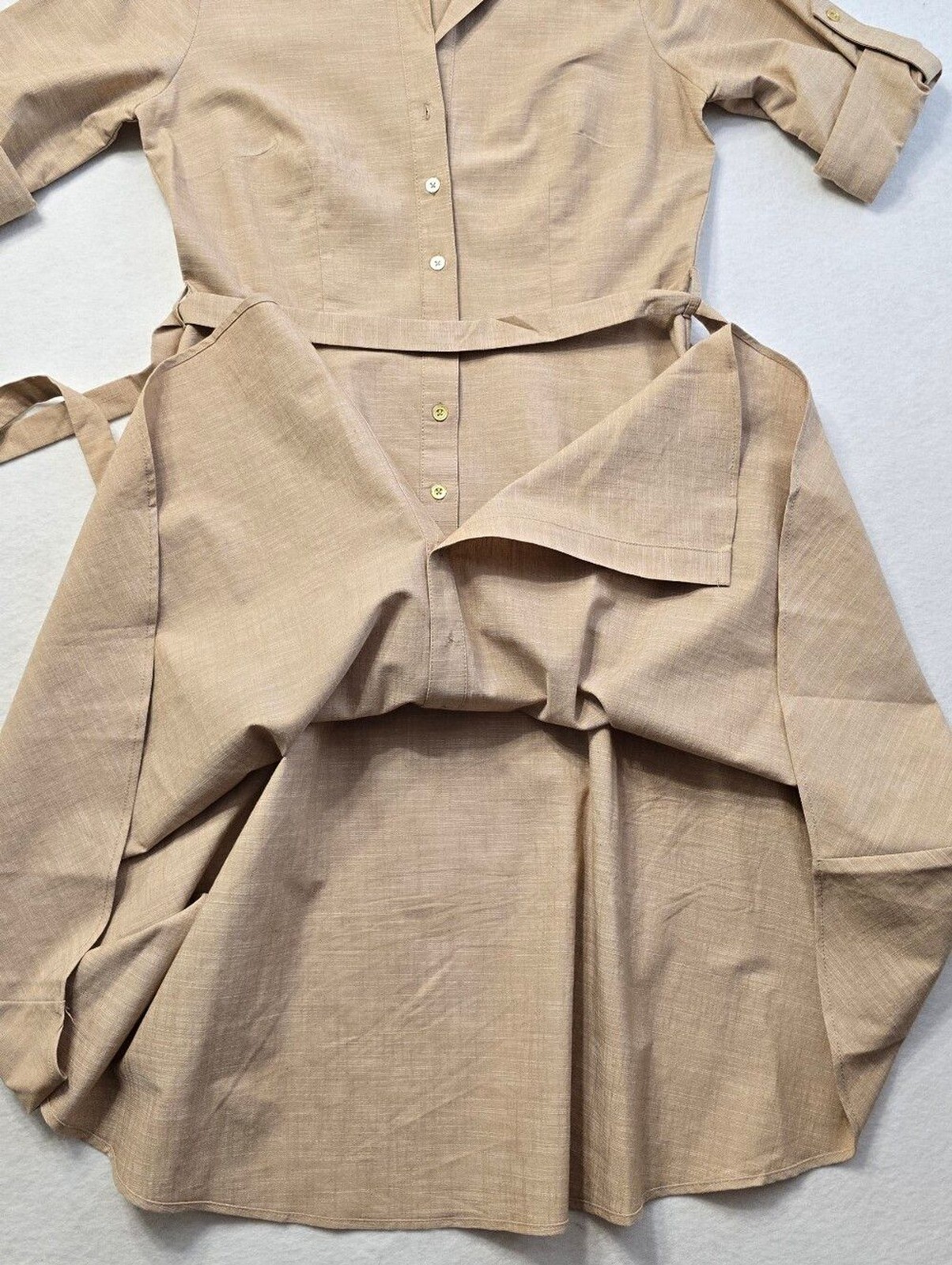Beige/Tan Button-Front Shirt Dress with Belt