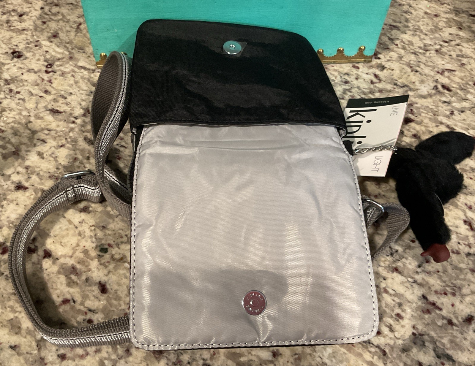 KIPLING New Eldorado Crossbody Bag Adjustable Silver Strap Black K1A787 MSRP$69