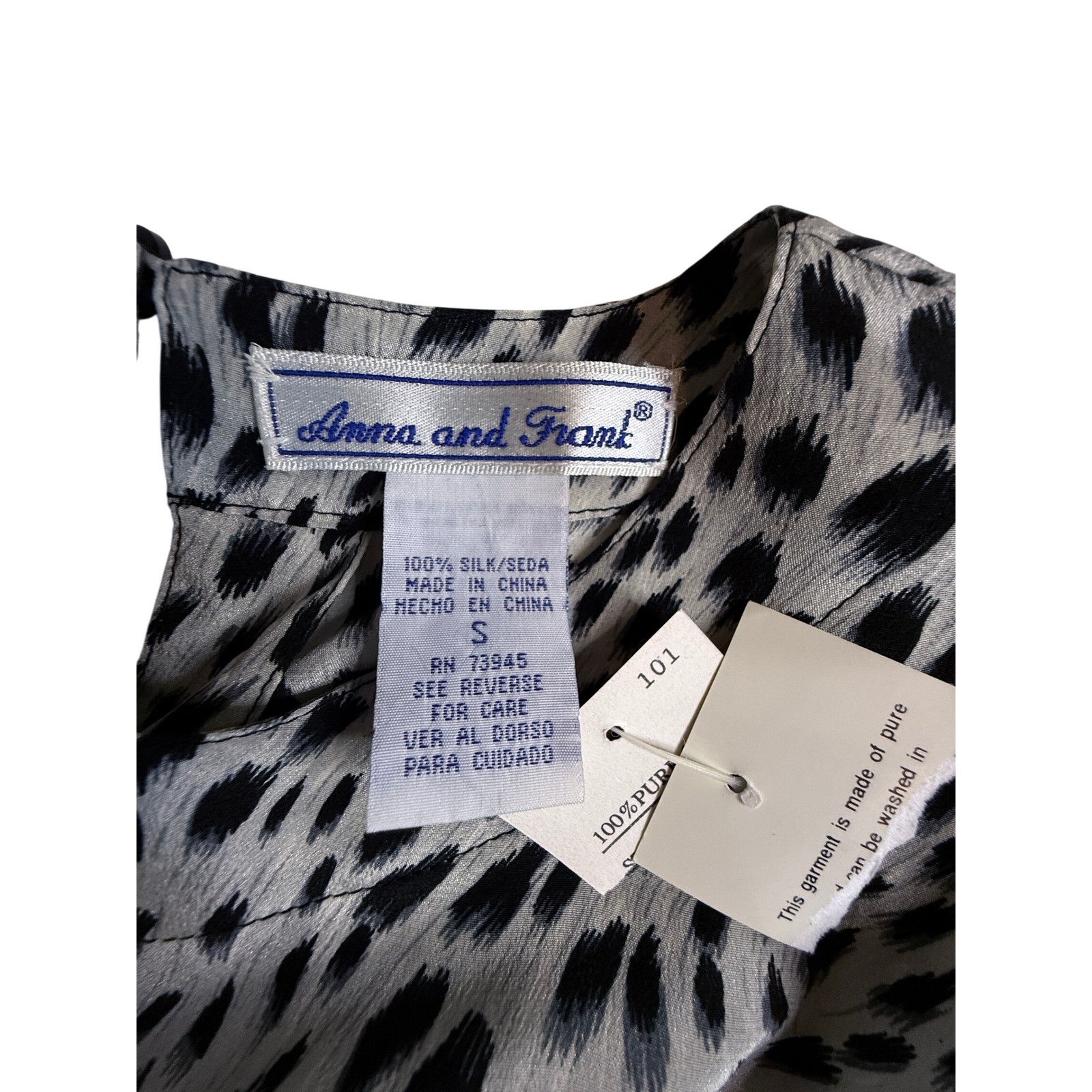 Anna and Frank Vintage Silk Animal Print Blouse Shoulder Pads NWT Black