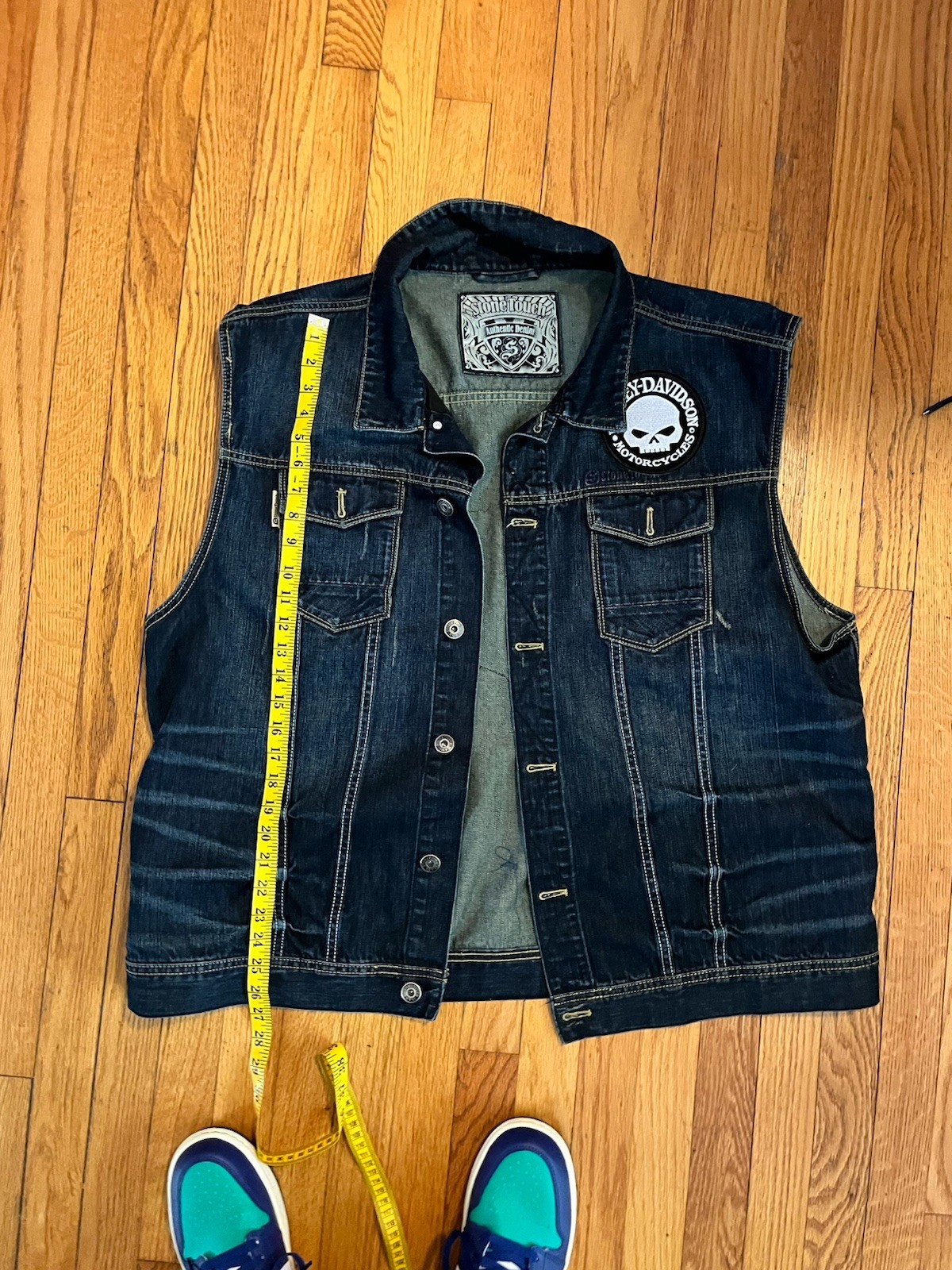 VTG Harley Davidson Denim Vest 3XL XXXL Blue Sleeveless Motorcycle Jean Biker