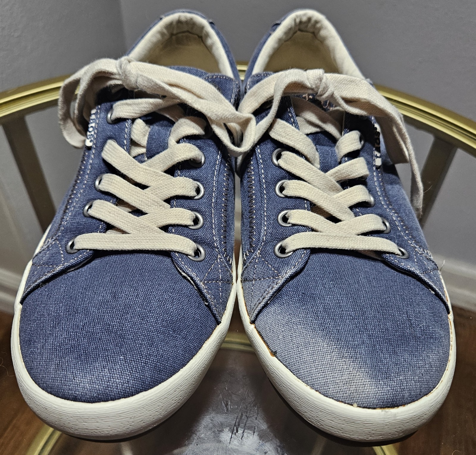 Taos Blue White Canvas Lace Up Women’s Casual Sneakers Rubber Sole US 8.5