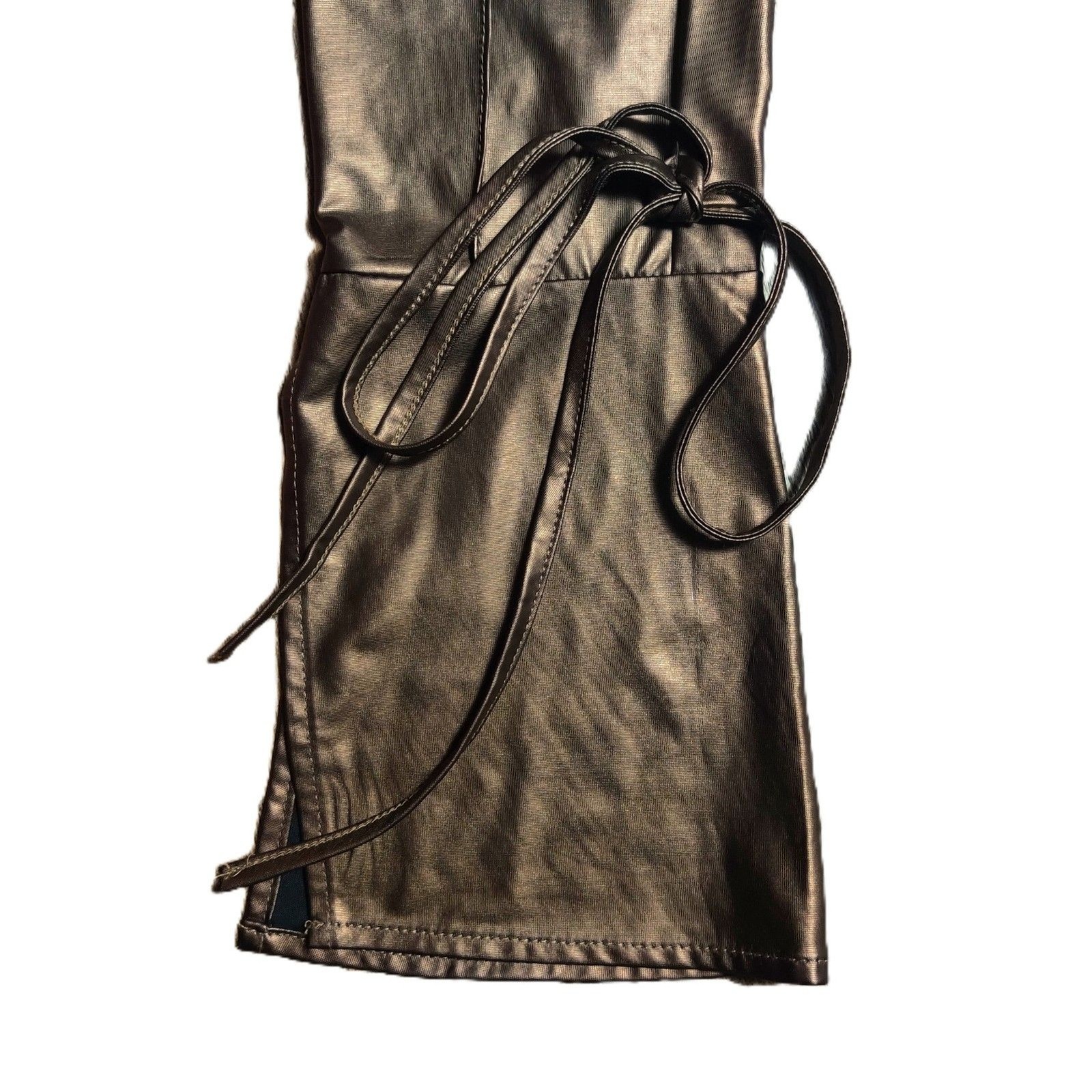 SHEIN SXY Metallic Bronze Faux Leather Tie Hem Leggings Pants Women’s XS NWT