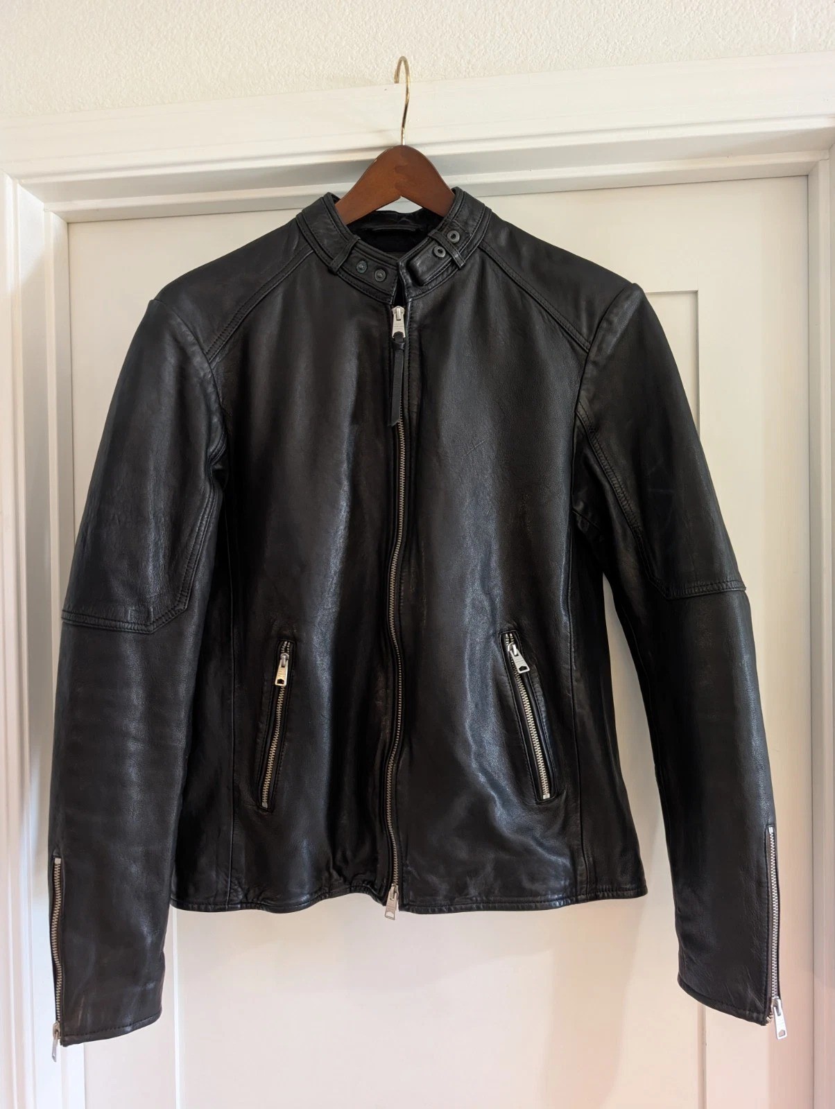 AllSaints Cora Leather Jacket Men’s Size Large Jet Black Celebrity Grail COLT
