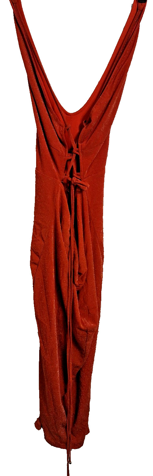 Fashion Nova Open Back Sparkly Maxi Dress, Burnt Orange, Size 2XL