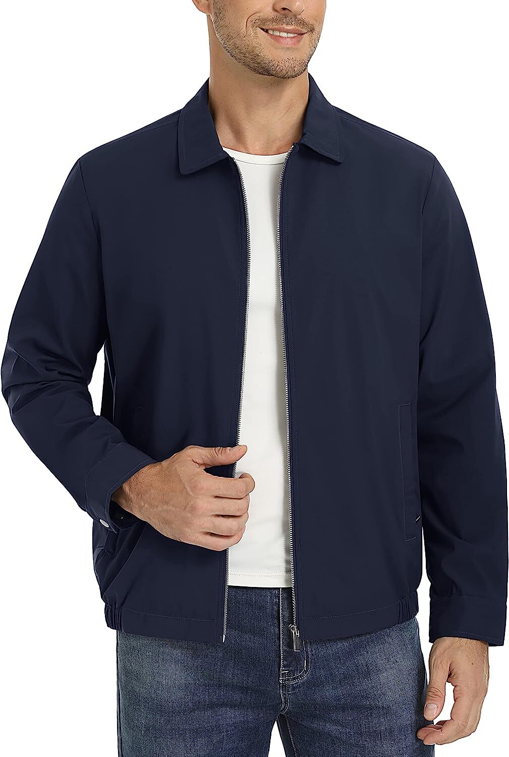 Men’s Lightweight Jackets Casual Laydown Collar Jacket Front-Zip Golf Jacket